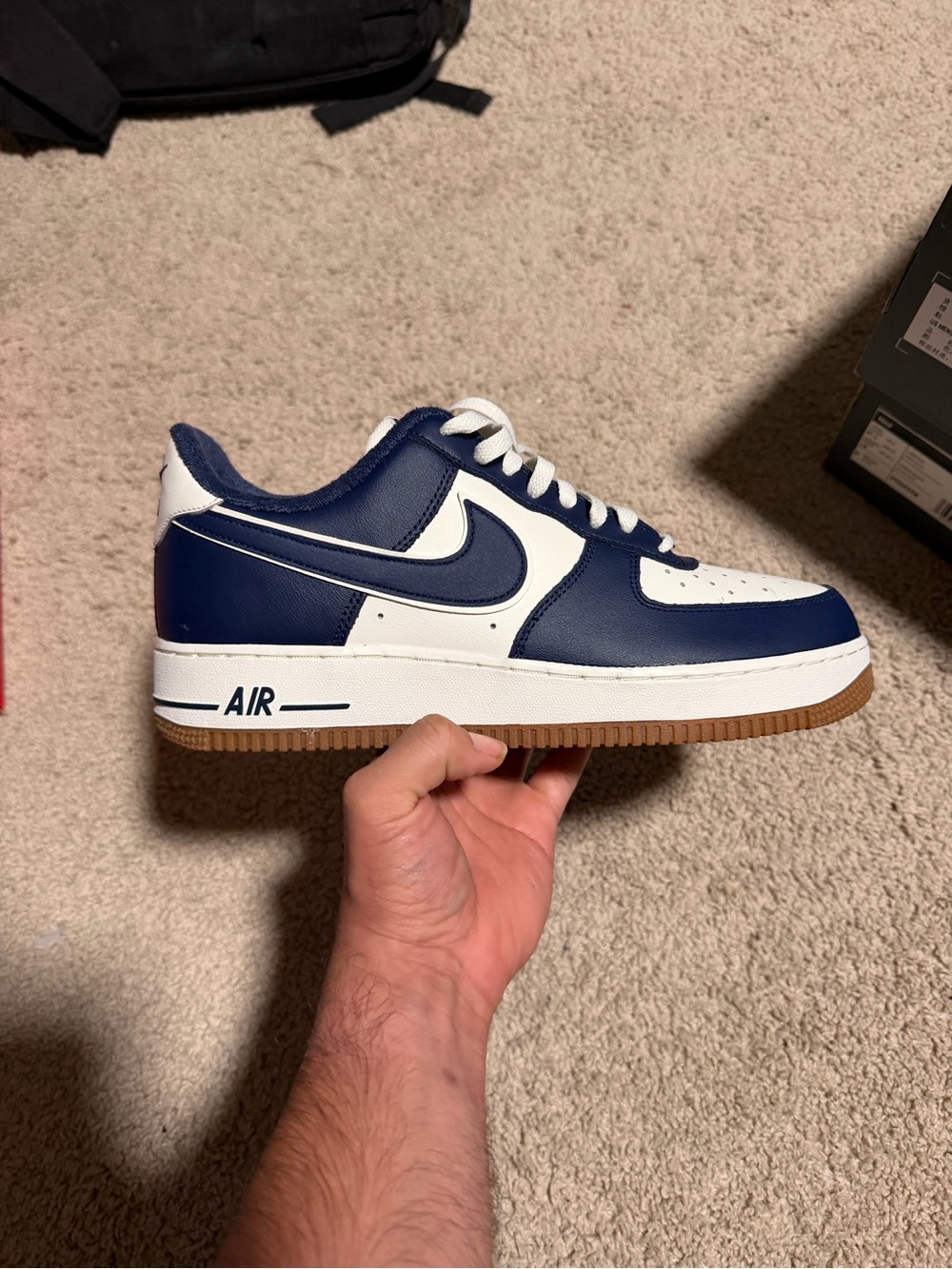 Nike Air Force 1 Low — Navy and White with Gum Sole